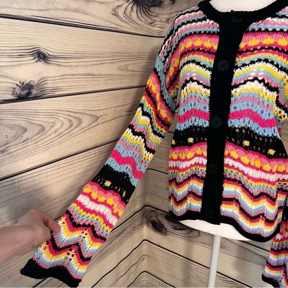 C+d+m Colorful Patterned Knit Button Down Cardigan - Picture 3 of 8